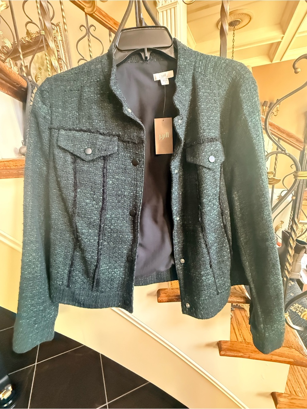 Jjill NWT HunterMulti Green Tweed lined jacket. Size S beautiful color.